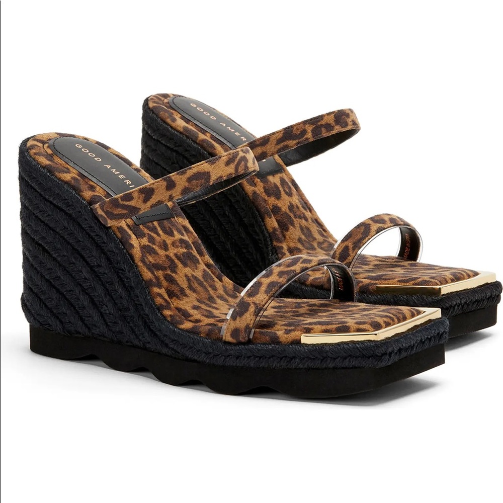 NWOB Good American Leopard strap square toe espadrille sandal
